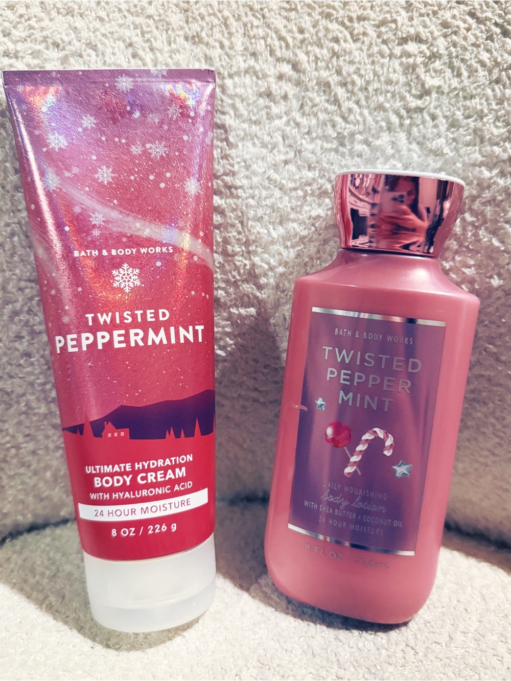 Bath & Body Works Twisted Peppermint Body Cream & Lotion - Pink Bundle
